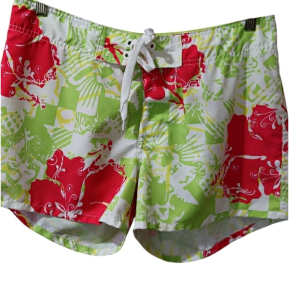 MKS Men’s Tropical Vacation Beach Swim Trunks Small Palm Print 100% Polyester